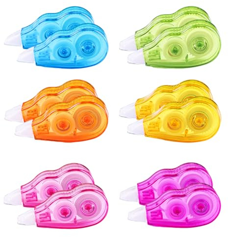 Vaskula Elepl 12 Pcs Ruban Correcteur Mini Pocket Souris Correcteur Blanc pour Fourniture Scolaire École Bureau Correcteur Souris (6 Couleurs)