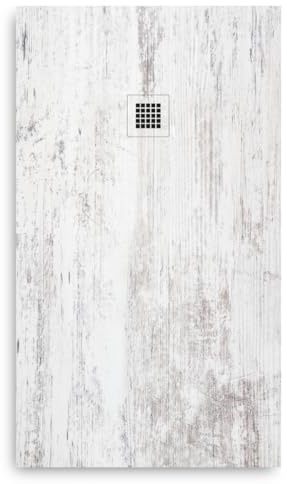 ImberDeck Receveur de Douche Extra Plat Effet Bois Vieilli Blanc - Résine et Charge Minérale - Antidérapant & Gelcoat - Siphon et Grille Inclus - Bac à Douche Scandinave (Bois Blanc, 100x140)