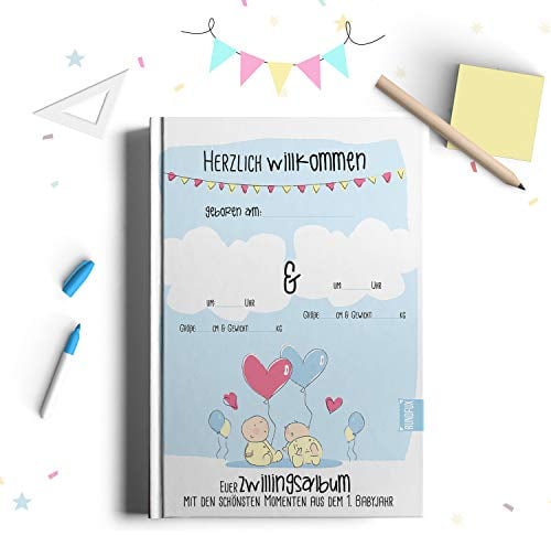 Das Zwillingsalbum für das gesamte erste Babyjahr - Das Erinnerungsalbum mit personalisierbarem Cover für Zwillinge. Ein einzigartiger Erinnerungsschatz für zwei besondere Babies - Rundfux