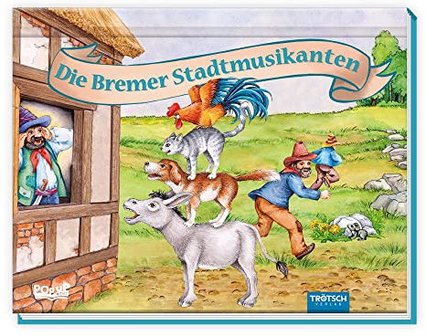 TRÖTSCH - Märchenbuch Pop-up-Buch Die Bremer Stadtmusikanten| Pop up Märchenbuch im handlichen Format mit Aufklapp-Szenen: Märchenbuch mit zauberhaften Illustrationen | Ab 3 Jahren