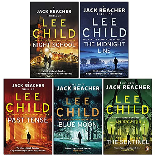 Jack Reacher Series (21-25) Collection 5 Books Set By Lee Child (Night School, The Midnight Line, Past Tense, Blue Moon, The Sentinel)