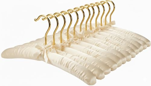 Gepolsterte Kleiderbügel für Damenbekleidung, rutschfeste Stoffbügel für Pullover, Kleider und Mäntel, auch als Hochzeits- und Brautbügel geeignet, Elfenbein, 12er-Set