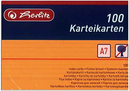 Herlitz Karteikarten DIN A7 liniert (1000 Karten, Orange)
