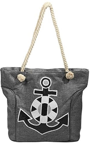Damen Shopper / Strandtasche Anker Motiv Elegant Groß Geräumig Textilstoff 43x35x20 cm - 3600002-002