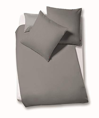 fleuresse Flanell Bettwäsche Lech Fischgrätmuster Größe 200x200+2x80x80 cm Farbe Granit