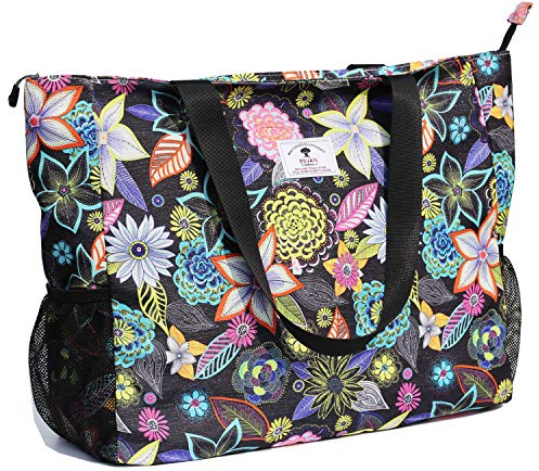 ESVAN Große Strandtasche, wasserabweisend, leicht, für Damen, Übergröße, Tragetasche für Fitnessstudio, Strand, Reisen, Pool, Yoga, Krankenschwester