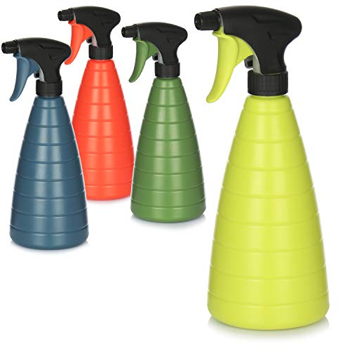 com-four® 4x Botella Spray en estupendos colores - Botella Rociadora con Rosca 28/400 para Regar Plantas - Atomizador de Agua - Botella Pulverizadora (4 piezas - azul/oliva/verde/rojo)