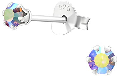 Bungsa Damen-Ohrstecker mit LA CRYSTALE Kristallsteinchen besetzt 3mm aus .925 Silber - Aurora Borelis Light Amethyst