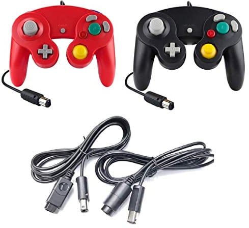 DARLINGTON & Sohns - Controlador de 2 piezas negro y rojo + cable de extensión para Nintendo Game Cube Controller negro GC extensión Nintendo Wii Cable