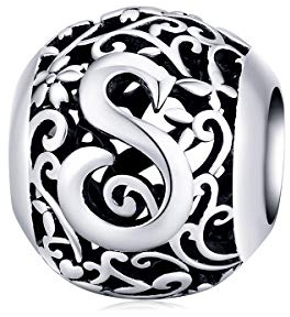 Qings Breloque en Argent Sterling 925 - Lettres Bonheur pour Bracelets Lettre A-Z, Vintage Lettre A-Z