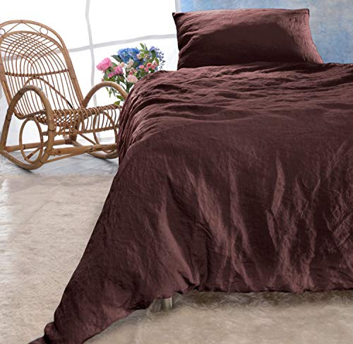 Wohnen & Accessoires Leinen-Bettwäsche Set 155x220cm + 40x80cm Pflaume