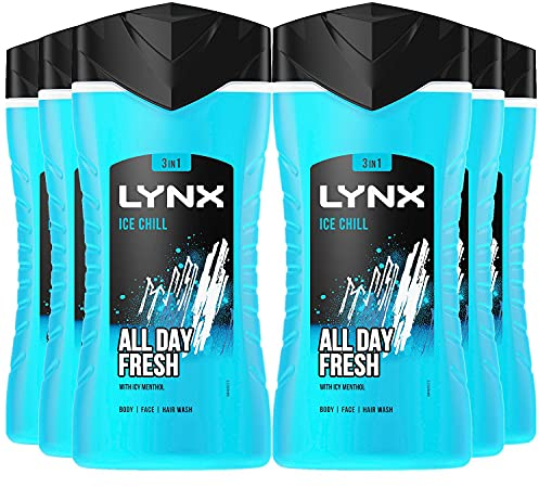 Lynx 3-in-1 Ice Chill den ganzen Tag frisch mit Icy Menthol Duschgel, 225 ml mit pflanzlichen Feuchtigkeitscremes, dermatologisch getestet, riecht unwiderstehlich