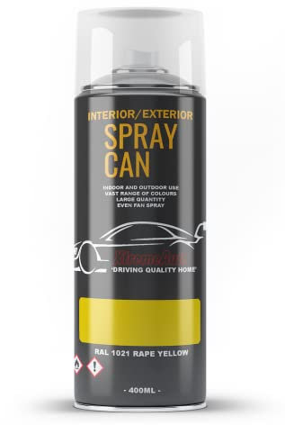 Xtremeauto Spray Paint Finish For Indoor And Outdoor Use Garden Cars Home Kitchen Bathroom Furniture Art Craft Bikes Radiators Metal Wood Plastic Glass UPVC Stone PVC RAL 1021 Rape yellow