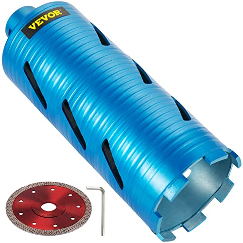VEVOR Couronne Diamant pour Carotteuse Diamètre 101 mm Profondeur 241,3 mm, Couronne Diamantée de Forage avec Une Lame de Scie, Trépan pour Carottage à Sec/Humide, pour Perçage Béton Brique Marbre