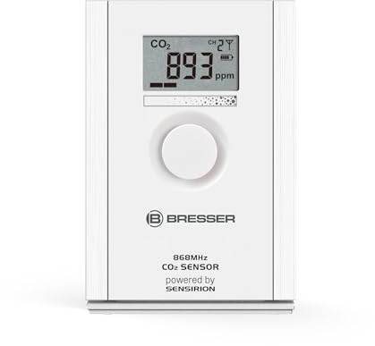BRESSER CO2-Sensor Luftqualitätssensor zur Raumluftüberwachung, Wetterstation Erweiterung, Kohlendioxid-Messgerät, Lüftungsindikator, 150m Reichweite