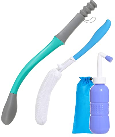 Toilet Aids Set for Wiping - Long Handle Butt Wiper for People Overweight, Elderly and Disabled, Bottom Buddy Wiping Aid for Bathroom (4PCS Personal Hygiene Kit)