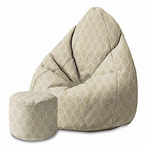 DreamRoots Sitzsack Kinder 70x70x105cm - Sitzsack mit Lehne und Hocker und Bezug - Sitzkissen Boden - Chill Sack - Bubibag Sitzsack - Sitzsack mit Füllung - Kinder Sitzsack S-Geo2
