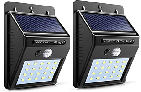Rheme Led Solar Powered Motion Sensor Wall Light Waterproof Security Lamp for Outdoor Garden Pathway (2 x 20 LED)