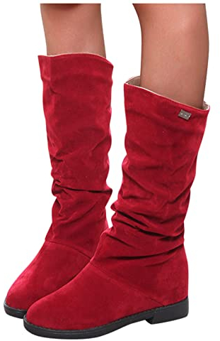 Stivali Cowboy Donna Curvy Elasticizzati Larghi Sexy Morbidi Vintage Western Boots Stivali Alti Sopra il Ginocchio con Tacco Caldo Stivaletti Invernali Anfibi Pelle Camoscio