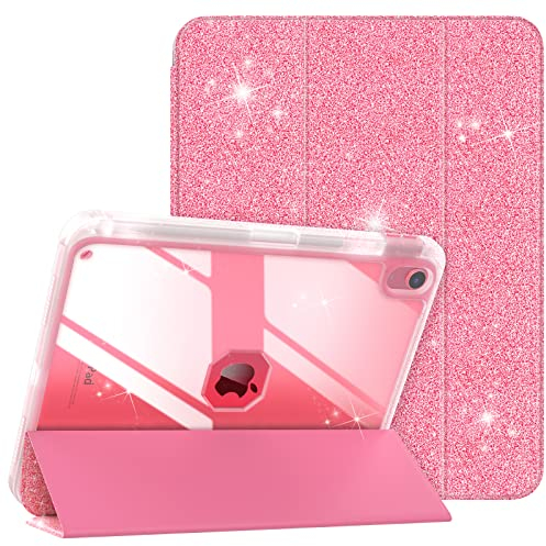 TiMOVO Case for iPad (A16) 11th Generation 11 Inch 2025, iPad 10th Generation Case 10.9 Inch 2022 with Pencil Holder,Slim Protective Cover with Clear Back Shell,Auto Wake/Sleep, Glitter Watermelon Red