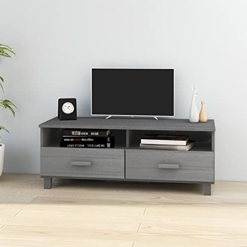 Goliraya Meuble TV de Salon Meuble TV en Bois Banc TV Gris Fonce 106x40x40 cm Bois de pin Solide