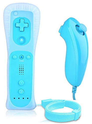 Lyyes Telecomando per Wii, Wii Remote e Nunchuck Controller con custodia in silicone e cinturino per Wii e Wii U (blu)