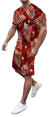 Herren Unabhängigkeitstag Flagge Frühling Sommer Freizeit Sport Bequeme atmungsaktive schweißabsorbierende Shorts Kurzarmanzug Sportbekleidung Set Herren T-Shirt und Shorts Jogginganzug Kurze Hose Set