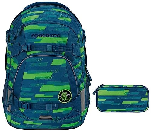 coocazoo MATE Schulrucksack-Set 2tlg inkl. Schlamperbox (Lime Stripe)