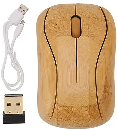ciciglow Kabellose Maus, 2,4 GHz, Kabellose Computer-Geräte mit USB-Empfänger, Bambusholz, Komfortable Maus, Geräuschlose Maus für Arbeit, Studium, Freizeit