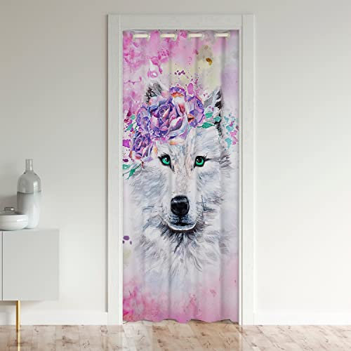 Loup Rideau de Porte 86x203cm Wolves Howling Rideaux Exterieur d'entrée Home Décoration Animaux Wolves Floral Fleurs Rose 30%-50% Chambre Rideau Occultant Interieur Salon Chambre