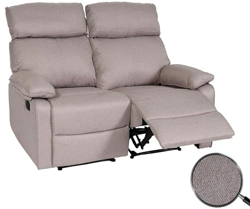 Mendler 2er Kinosessel HWC-L93 Stoff/Textil - grau-braun | Relaxsessel, Fernsehsessel, Sofa, Armlehne, Liegefunktion, Nosagfederung