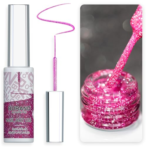 BURANO Liner Holographic Gel Nail Polish, UV LED Reflective Glitter Painted Silver Metallic Nail, Build-in Thin Nail Brush Chrome Gel Curing Required 8ml (LX30)