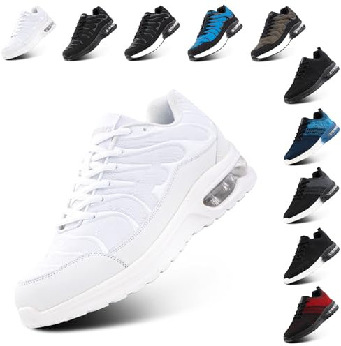 Hitmars Baskets Homme Femme Chaussures de Sport Running Coussin d'air Sneakers Légères Chaussures de Marche Course Respirantes Fitness Jogging Outdoor Gym Blanc EU 40