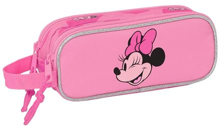 Safta Minnie Mouse Loving - Portatodo Doble Niño, Estuche Infantil, Estuche Niño, Ideal para Niños en Edad Escolar, Cómodo y Versátil, Calidad y Resistencia, 21x6x8 cm, Color Rosa