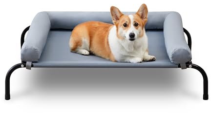 TJSOULER Outdoor Cooling Raised Dog Bed With Removable Bolster for Small to Medium Dogs, Breathable Washable Mesh, Elevated for Home and Garden, M, Grey