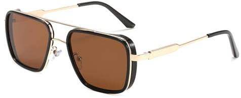 FEISEDY Retro 70er Jahre Sonnenbrille Herren Damen 80er Square Steampunk Brille mit Metallrahmen & UV400 Schutz B0114