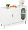 COSTWAY Buffetschrank mit Glastüren, Sideboard mit 2 Schubladen & Metallbeinen, Küchenschrank Holz, Buffet Hochglanz, für Esszimmer, Küche, Wohnzimmer, 120 x 40 x 88 cm, Weiß+Golden
