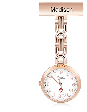 kaululu Personalisierte Krankenschwester Uhr mit Namen Krankenschwester Uhr Taschenuhr mit Clip für Frauen Analog Quarz Pin Tragbare Krankenschwester Uhr für Arzt Krankenschwester Pflegepersonal