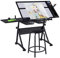 Abician Table à Dessin Inclinable en Verre avec Tabouret Bureau à Dessin Réglable en Hauteur et 2 Tiroirs de Rangement pour Adulte, Noir