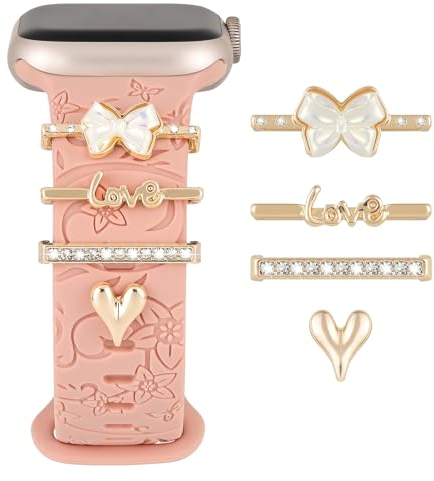 Charms Dijes para Correa Apple Watch 40mm 41mm 38mm 44mm 45mm 42mm Mujeres,Anillos Decorativos para iWatch series 9 8 7 6 5 4 3 se,Fitbit versa/sense,Accesorios Correas silicona Galaxy Watch