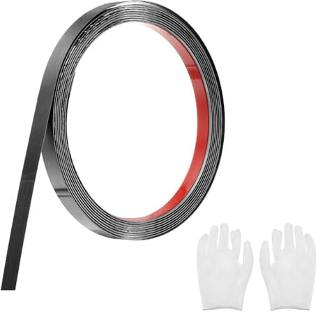 QUARKZMAN Baguette de Moulure Murale Auto-Adhésive en Acier Inoxydable, Noir Brossé, à Coller, avec Gants, Moulure Décorative pour Miroir Mural, 0,4 x 9,8 Pieds