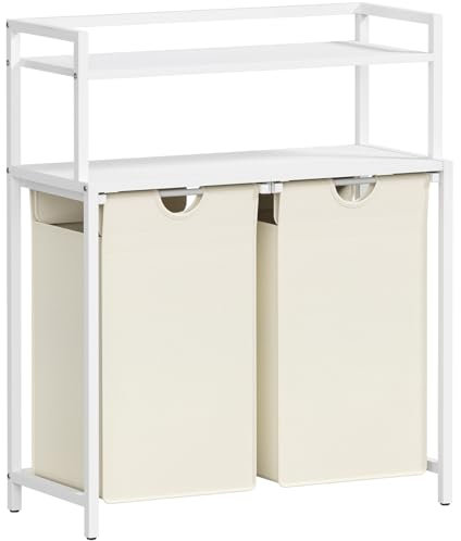Lifewit Wäschekorb 2 Fächer, 95L/47.5 x 2L Wäschesammler mit 2 Ablage, Laundry Baskets mit herausziehbaren Säcken, Wäschesortierer für Waschküche Schlafzimmer, Weiß