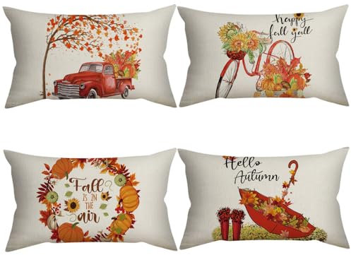 Anyingkai Kissenbezug Herbst 30x50, 4er Set Kissenhülle Herbst, Herbst Kissenbezüge Leinen, Dekokissen Herbst für Schlafzimmer Wohnzimmer Couch Zierkissen