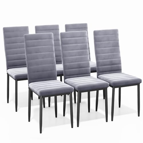 Bealife Esszimmerstuhl 6er-Set, Esszimmerstühle für Küche und Esszimmer, gepolsterte Samtstühle mit hoher Rückenlehne, modern (Hellgrauer Samt, 6er Set)