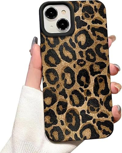 Reownest for iPhone 13 Case Cute Brown Leopard Pattern Leather Aesthetic Phone Case for Women Girls Soft Silicone Protective Case for iPhone 13 -Gold
