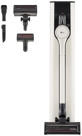 LG A9T-PRIME1C Aspirador Escoba All-in-one Kompressor, 260W Turbo Ciclónico Axial, Sistema Autovaciado y compresión polvo de 1L, Autonomía 1H, Depósito 2.5L en la Torre, Accesorio Mascotas, Beige