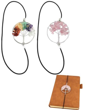 MOPZIJA 2PCS Elastische Lesezeichen, Chakra Lesezeichen Kristall Heilstein Vintage Metall Lesezeichen für Buchliebhaber Handgefertigte Kristall Glücksbuch Marker gebundene,spirituelle geschenke