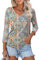 Rapbin Boho Tops for Women 3/4 Sleeve Fashion Dressy Tunic Blouses V Neck Floral Shirts Casual Lightweight Summer 2025