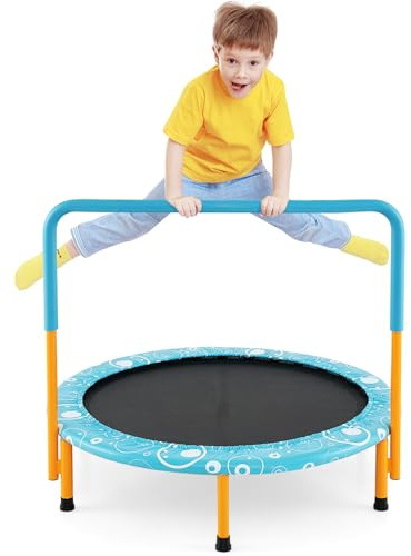 COSTWAY Mini Trampoline, 36 Inch Kids Exercise Rebounder with Foam Handrail and Safety Padded Cover, Foldable Toddler Trampolines for Indoor Outdoor