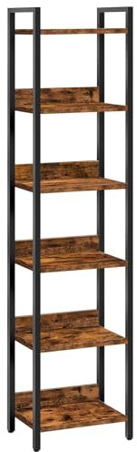 MAHANCRIS Bücherregal, Standregal, Freistehendes Regal, mit 6 Ebenen, 24 x 33 x 157,5 cm, Offene Ablagen für Wohnzimmer, Schlafzimmer, Büro, mit Metallrahmen, Rustikales Braun und Schwarz ABKHR6601N1